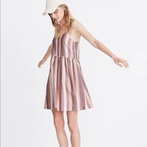 NEW • Madewell • Ruffle Waist Babydoll Cami Stripe Mini Dress Pink White XS